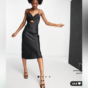 Miss Selfridge cut out satin slip dress in black